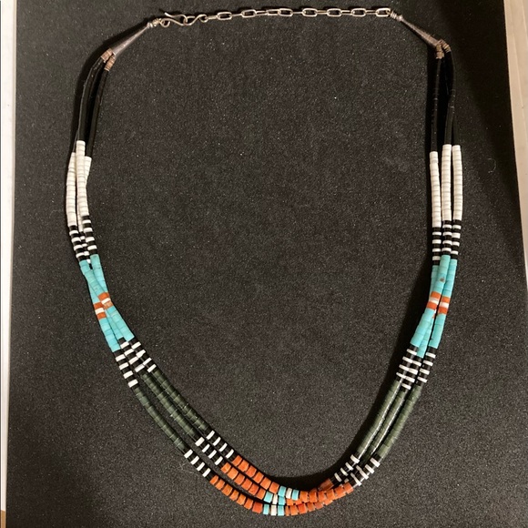 Jewelry - Sterling Native American Beaded 3 Strand Necklace